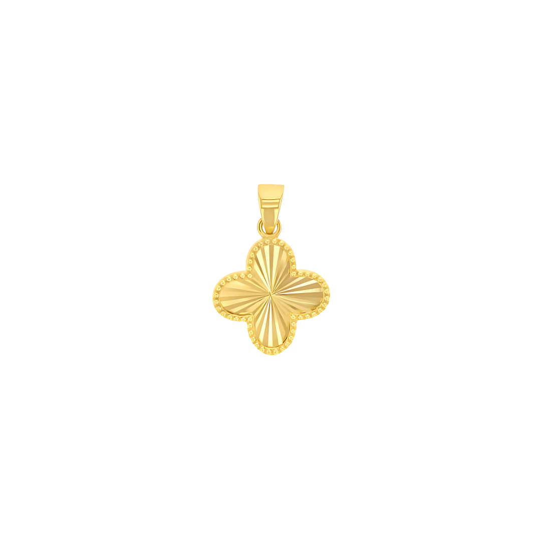 Gold 4 Leaf Clover Pendant with Beaded Border - RubyJade