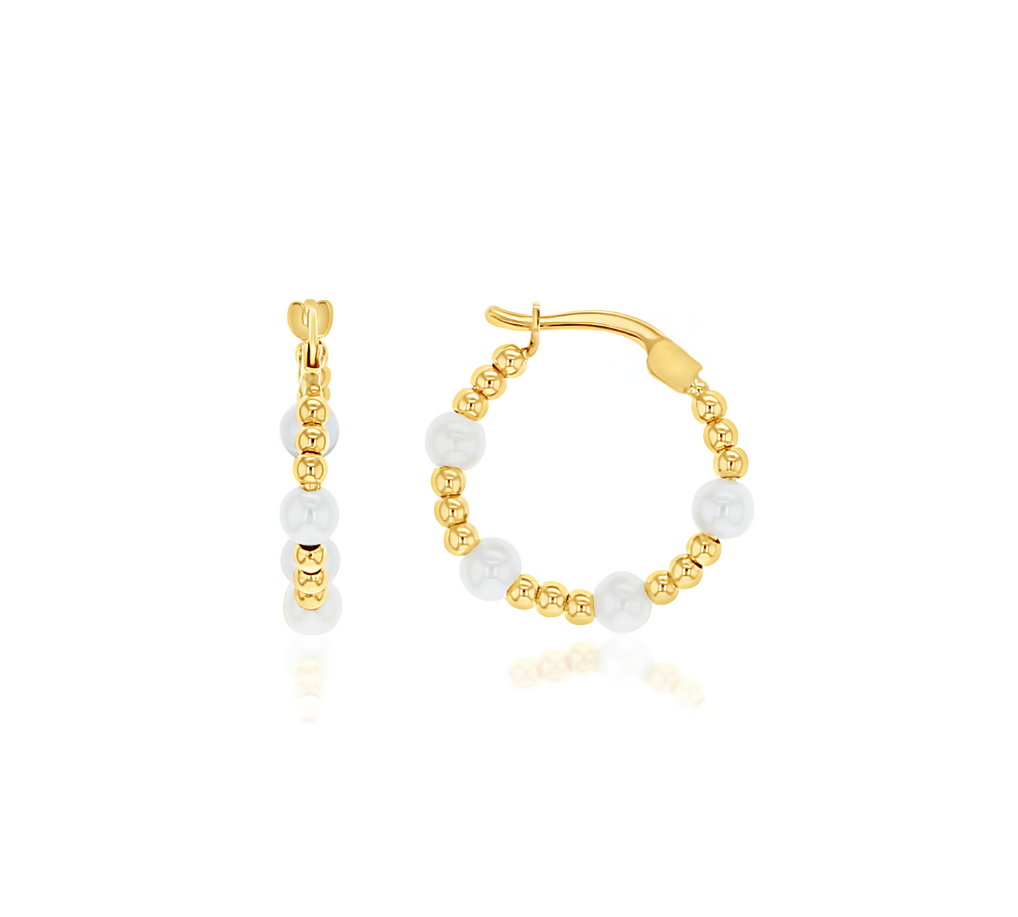 9ct Yellow Gold Ball & Freshwater Pearl 15mm Hoop Earrings