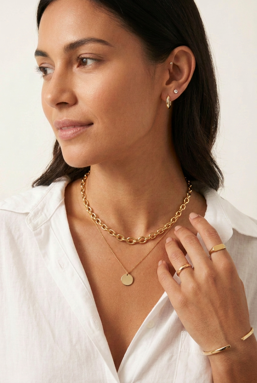 RubyJade Jewellery Edit with refined cuff and matching gold jewellery
