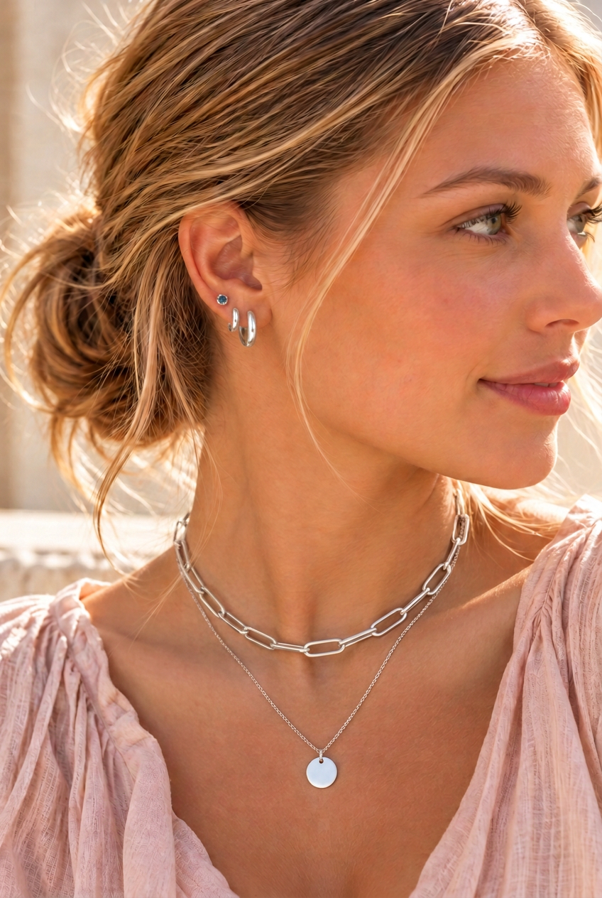 Sterling Silver editorial image with refined lustre and jewellery detail