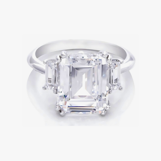7 Carat Emerald Cut Sterling Silver CZ Ring - RubyJade 