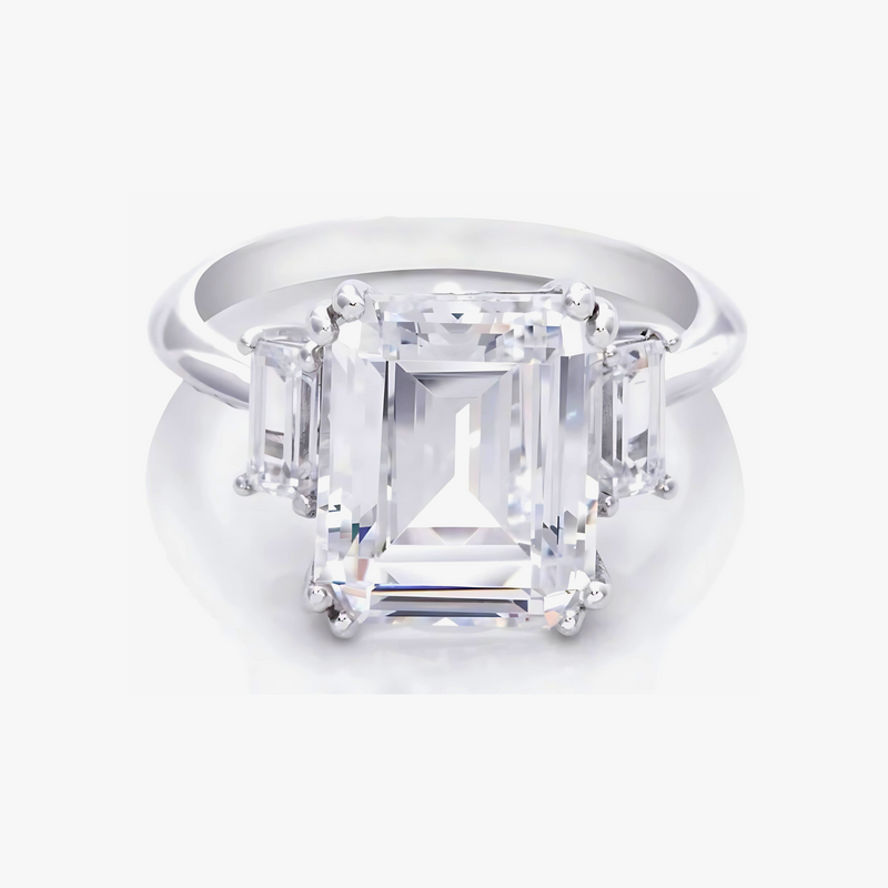 7 Carat Emerald Cut Sterling Silver CZ Ring - RubyJade 