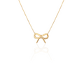 9ct Yellow Gold Bow Necklace on neutral background, 41–43cm chain