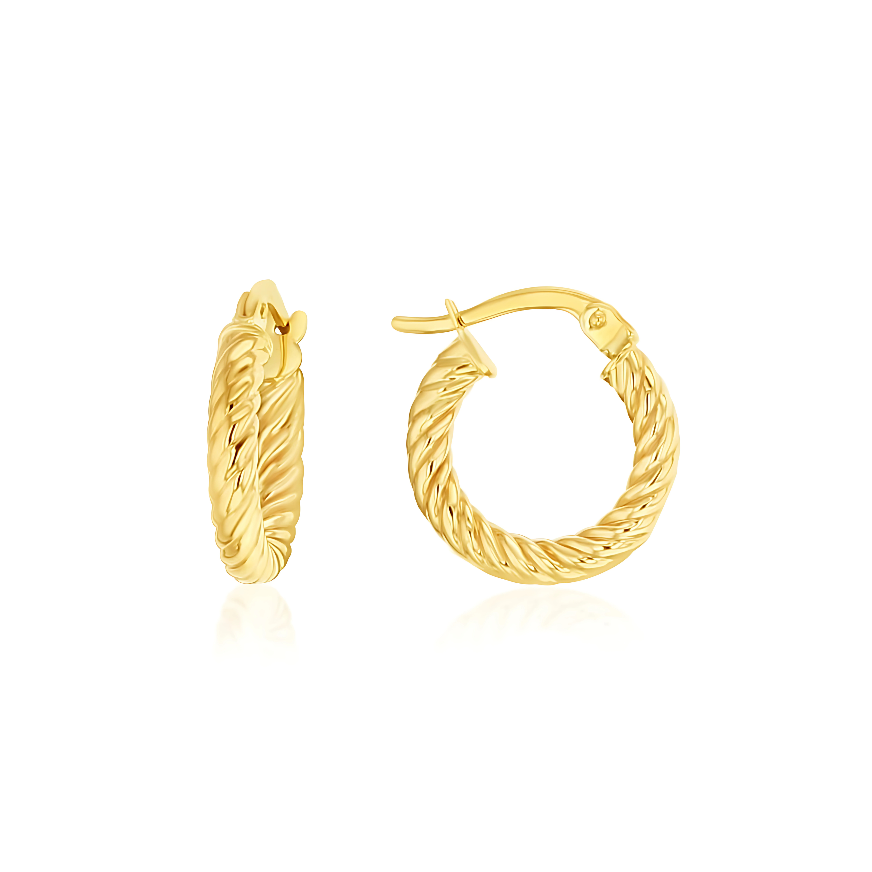 9ct Yellow Gold Tight Rope Twist Hoop Earrings - RubyJade 