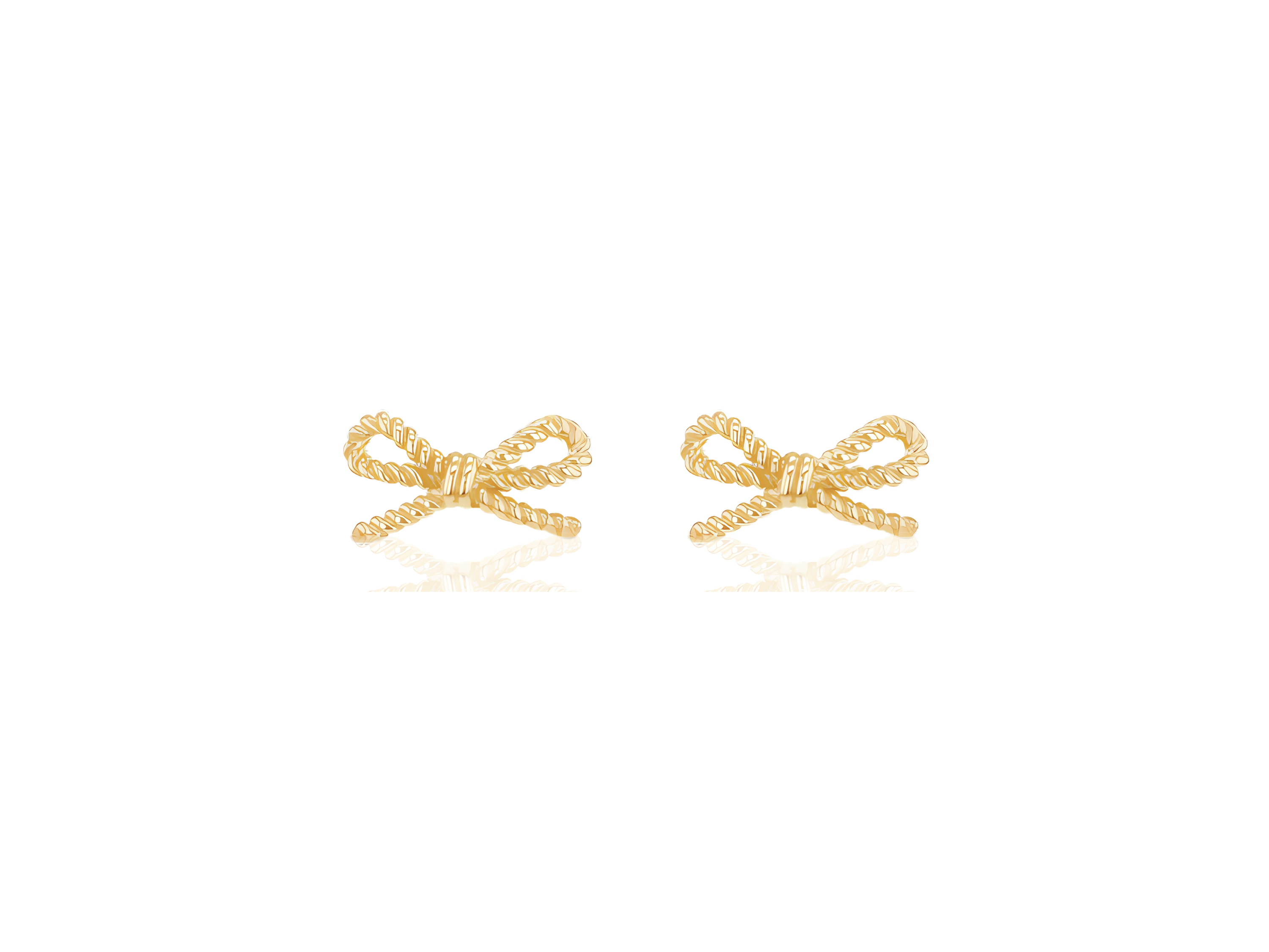 9ct Yellow Gold Twisted Bow Stud Earrings on neutral background