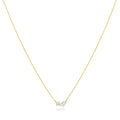 9ct Yellow Gold You & Me Necklace with round and pear cubic zirconia side by side on fine cable chain.
