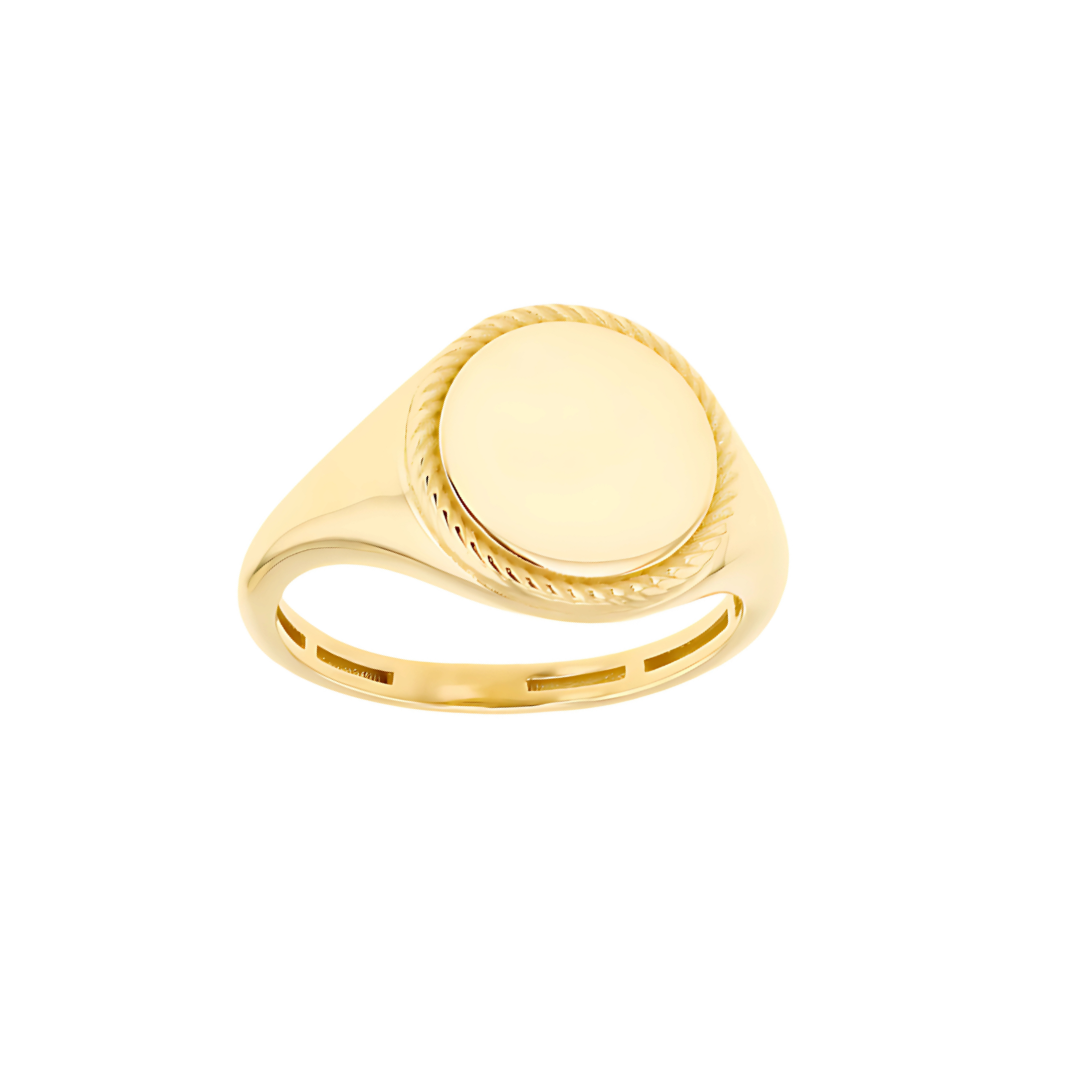 9ct yellow gold round signet ring with twisted rope border