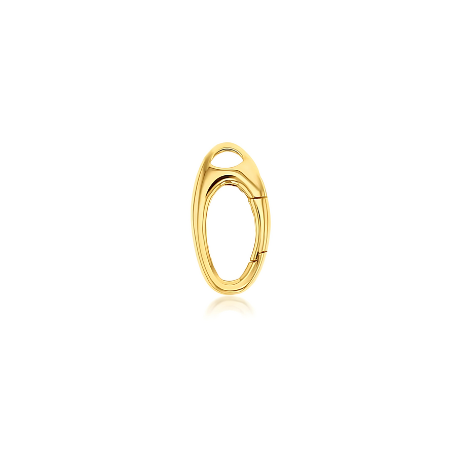 9ct yellow gold oval spring push connector on neutral background