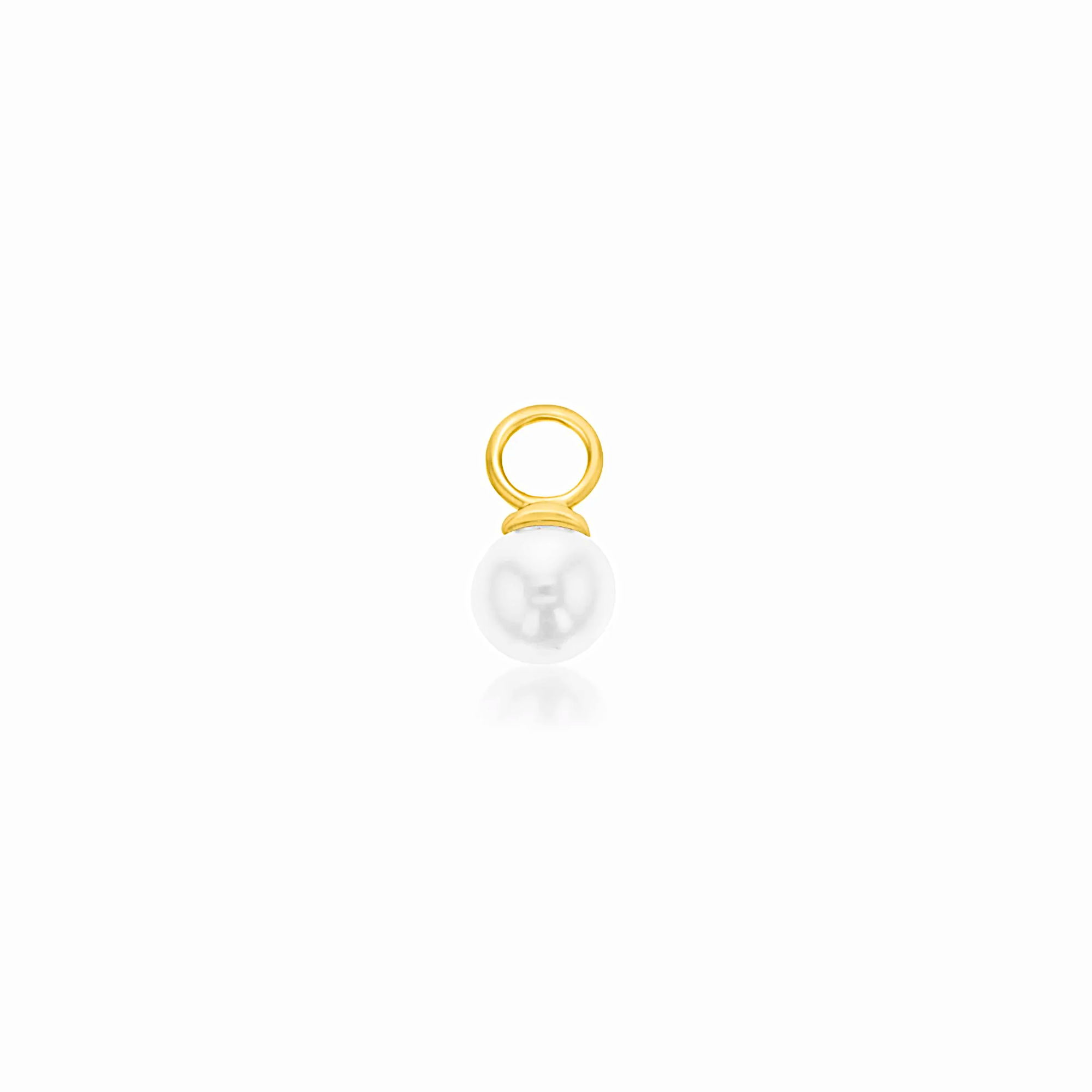 Close-up of luminous 3mm freshwater pearl with fixed gold loop