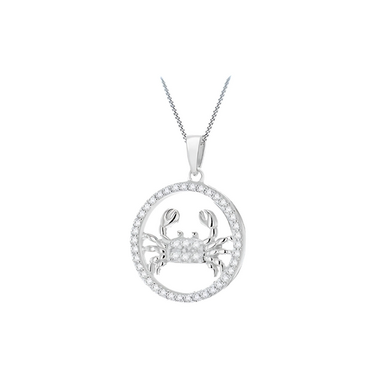 Silver Cancer Zodiac Pendant with CZ - RubyJade 