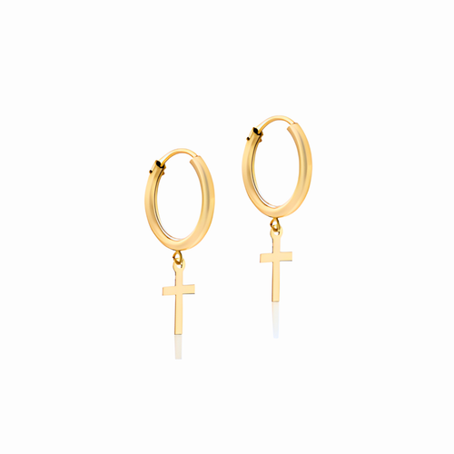 Gold Cross Sleeper Hoops WHITE BACKGROUND - RubyJade 