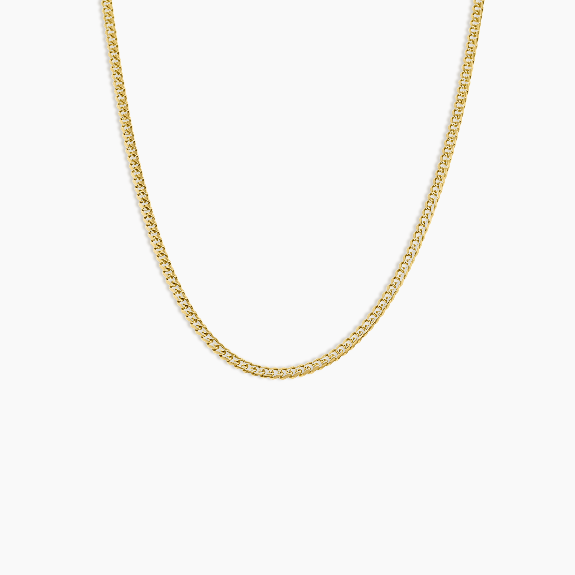 Gold necklace with clear stones on a white background