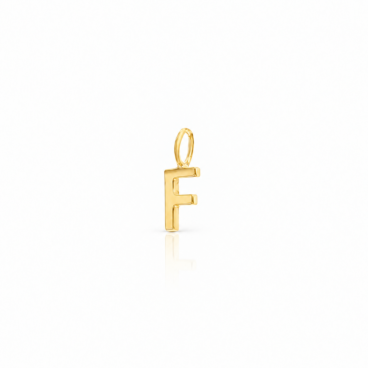9ct Gold Mini Initial F on White Background
