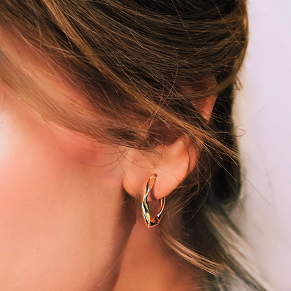 9ct Gold Swirl Hoop Earrings 15mm