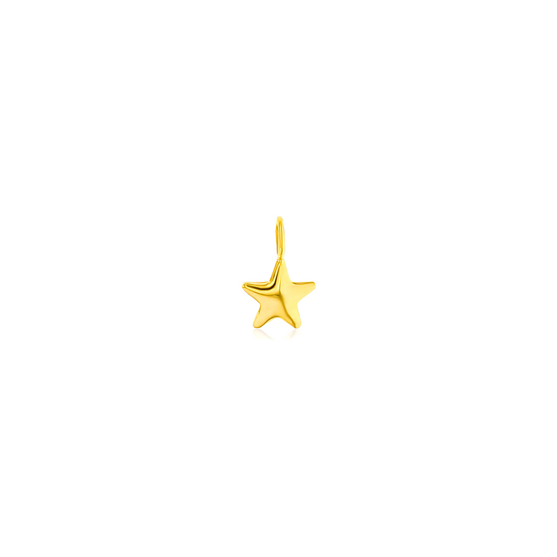 A polished finish 9ct yellow gold mini star charm with a fixed loop, displayed against a white background.