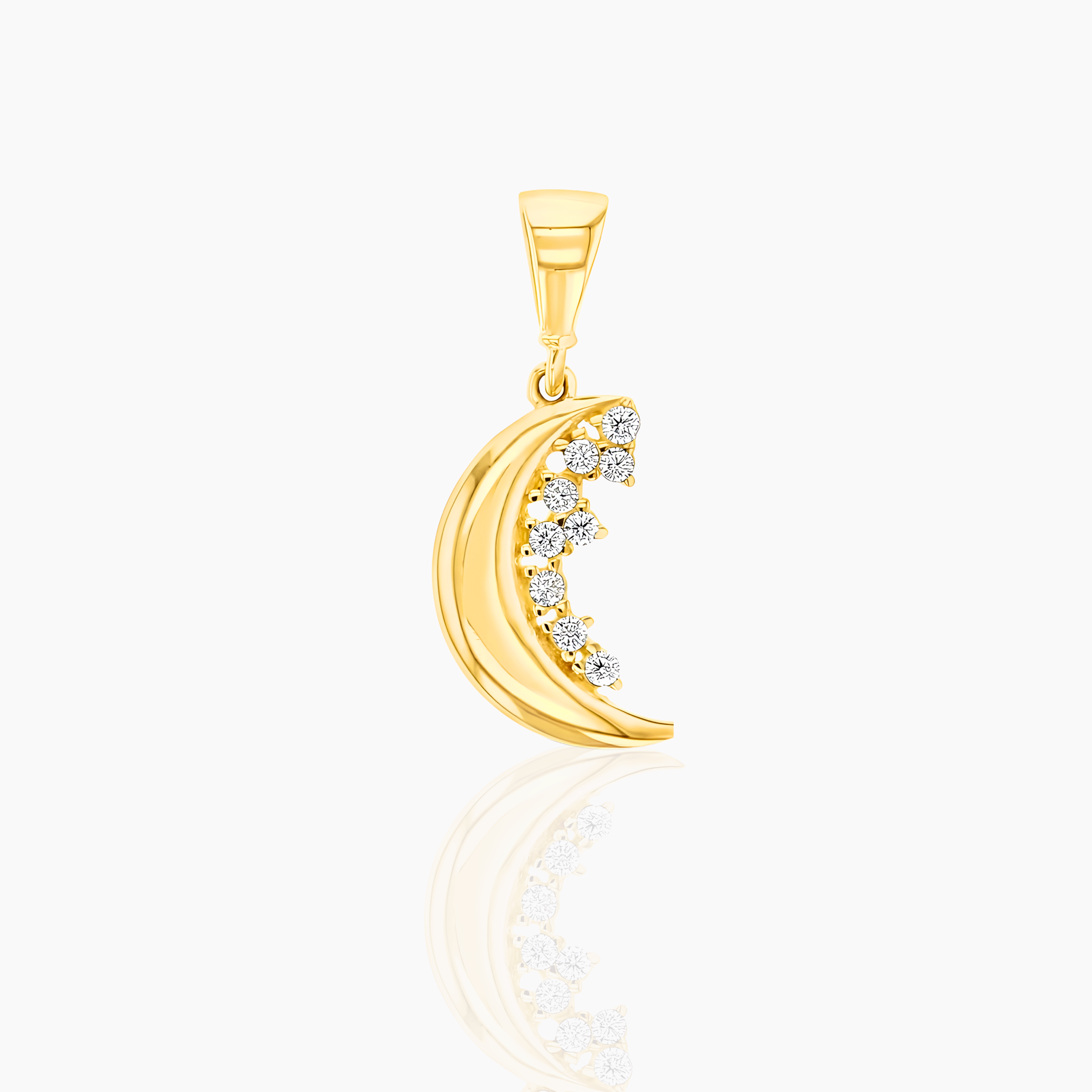 Close-up of CZ crescent detail – RUBYJADE Gold Moon Charm