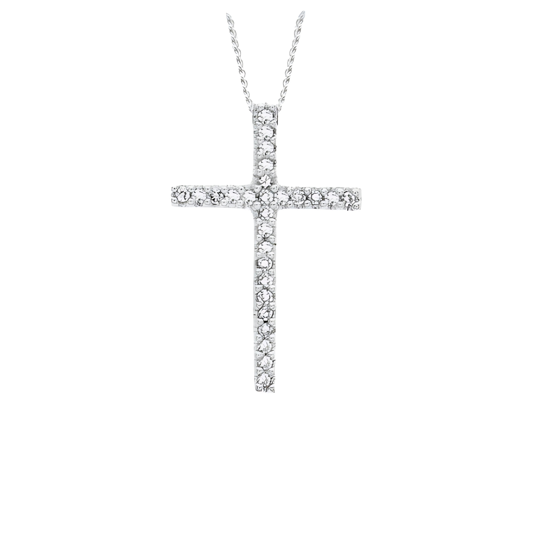 9ct White Gold Diamond Cross Slider Pendant - RubyJade 