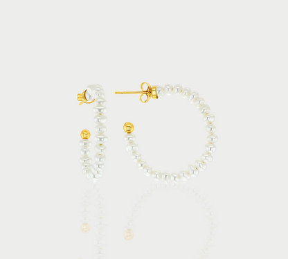 9ct Yellow Gold Freshwater Pearl Stud Hoop Earrings