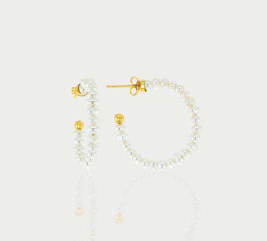 9ct Yellow Gold Freshwater Pearl Stud Hoop Earrings