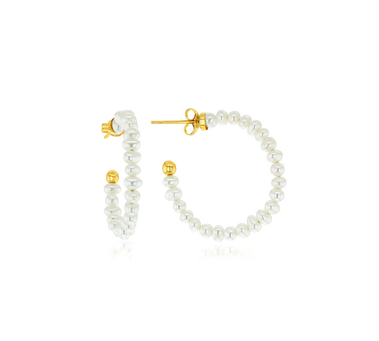 9ct Yellow Gold Freshwater Pearl Stud Hoop Earrings