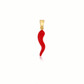 Red enamel Chilli pendant with a polished 9ct yellow gold bail on a white background