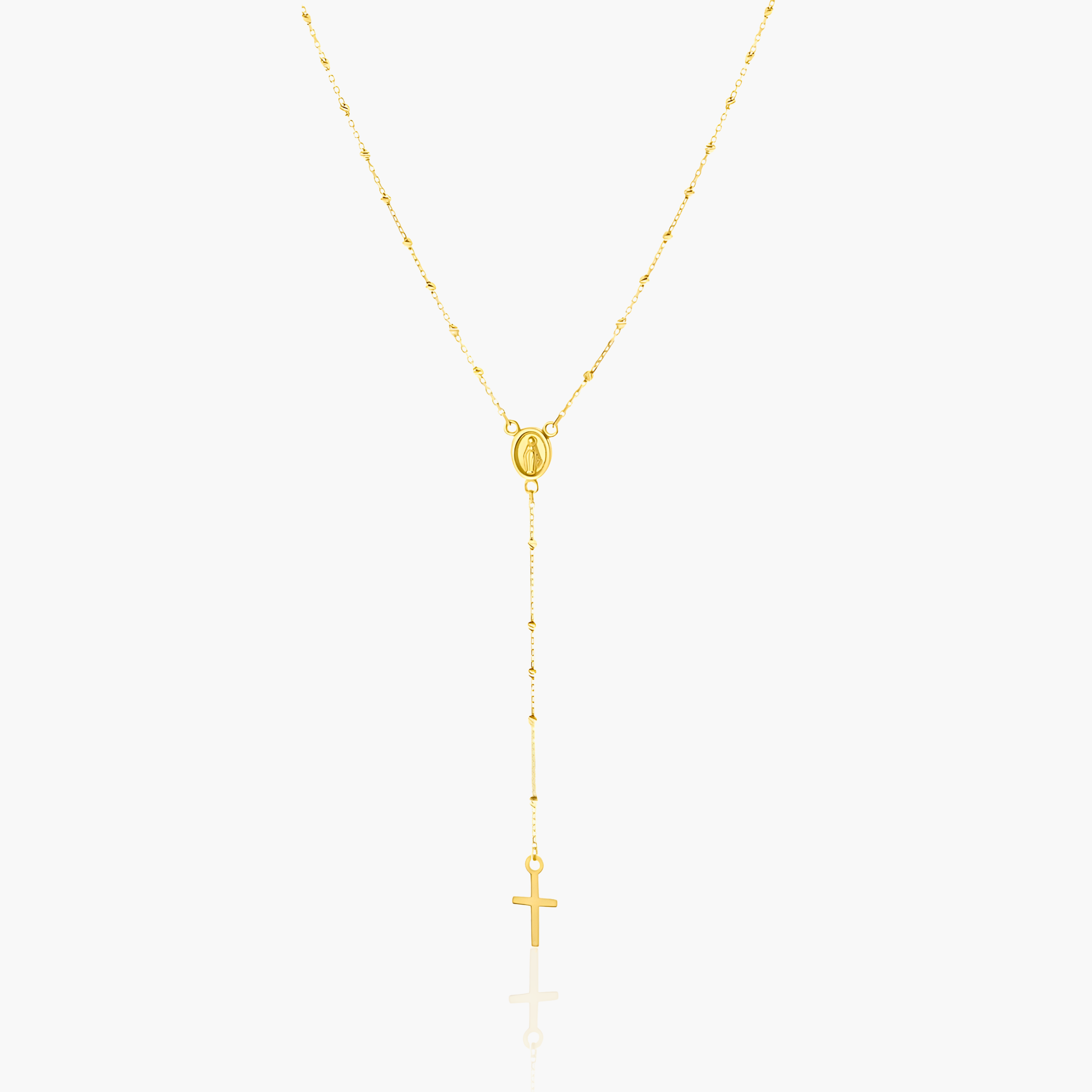 9ct Gold Rosary Necklace with Madonna and Cross, 50 cm — white background