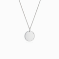Silver necklace with a round pendant on a white background