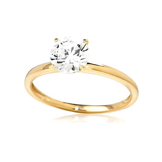 Gold Cubic Zirconia Solitaire Ring – 9ct Yellow Gold, Comfort Fit Band