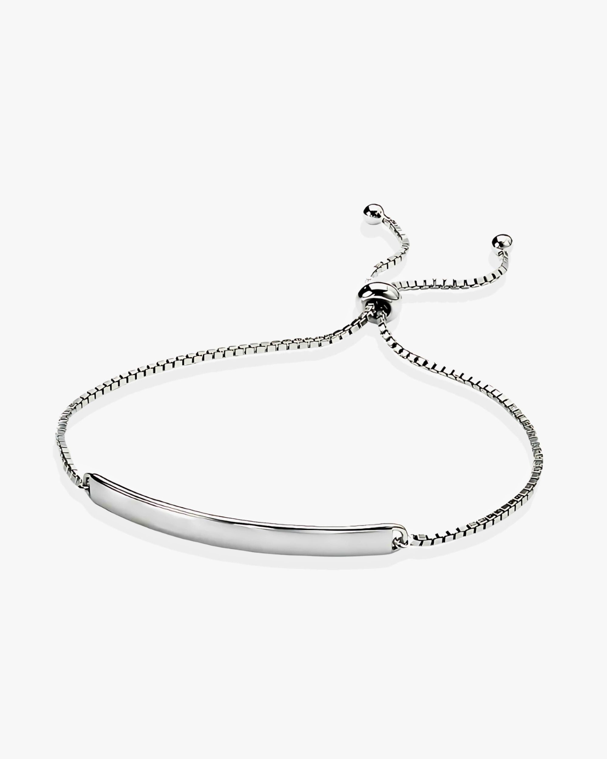 Silver adjustable bracelet on a white background