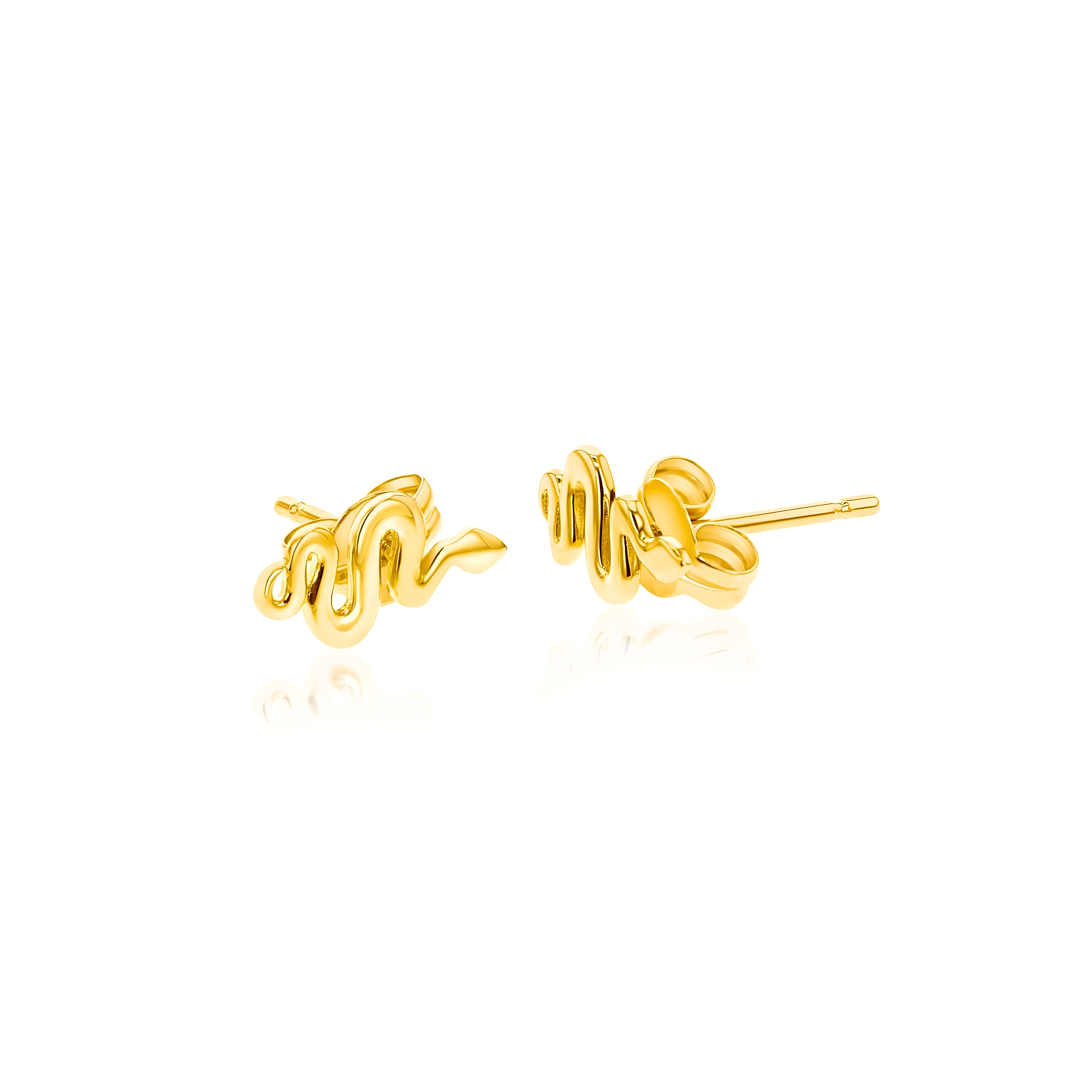 9ct Gold Snake Stud Earrings on white background – RUBYJADE Fine Jewellery