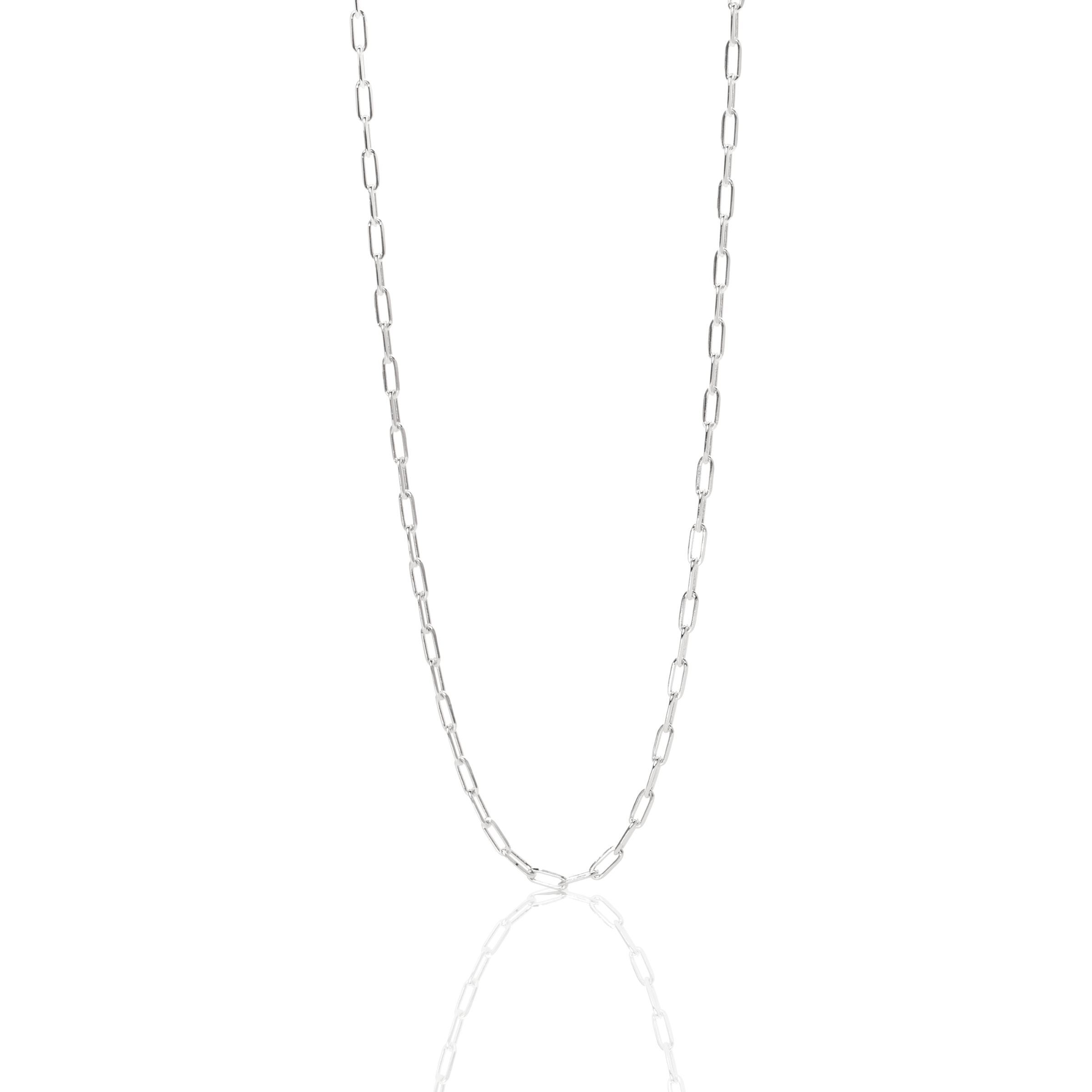 Sterling Silver 1.65 mm small paper link chain necklace – 46 cm / 18 inch polished finish on white background