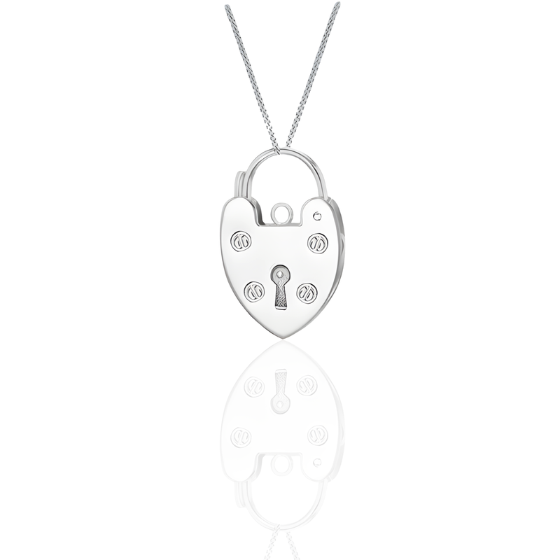 Sterling silver padlock pendant 15 × 22 mm polished finish (closed), on plain white background