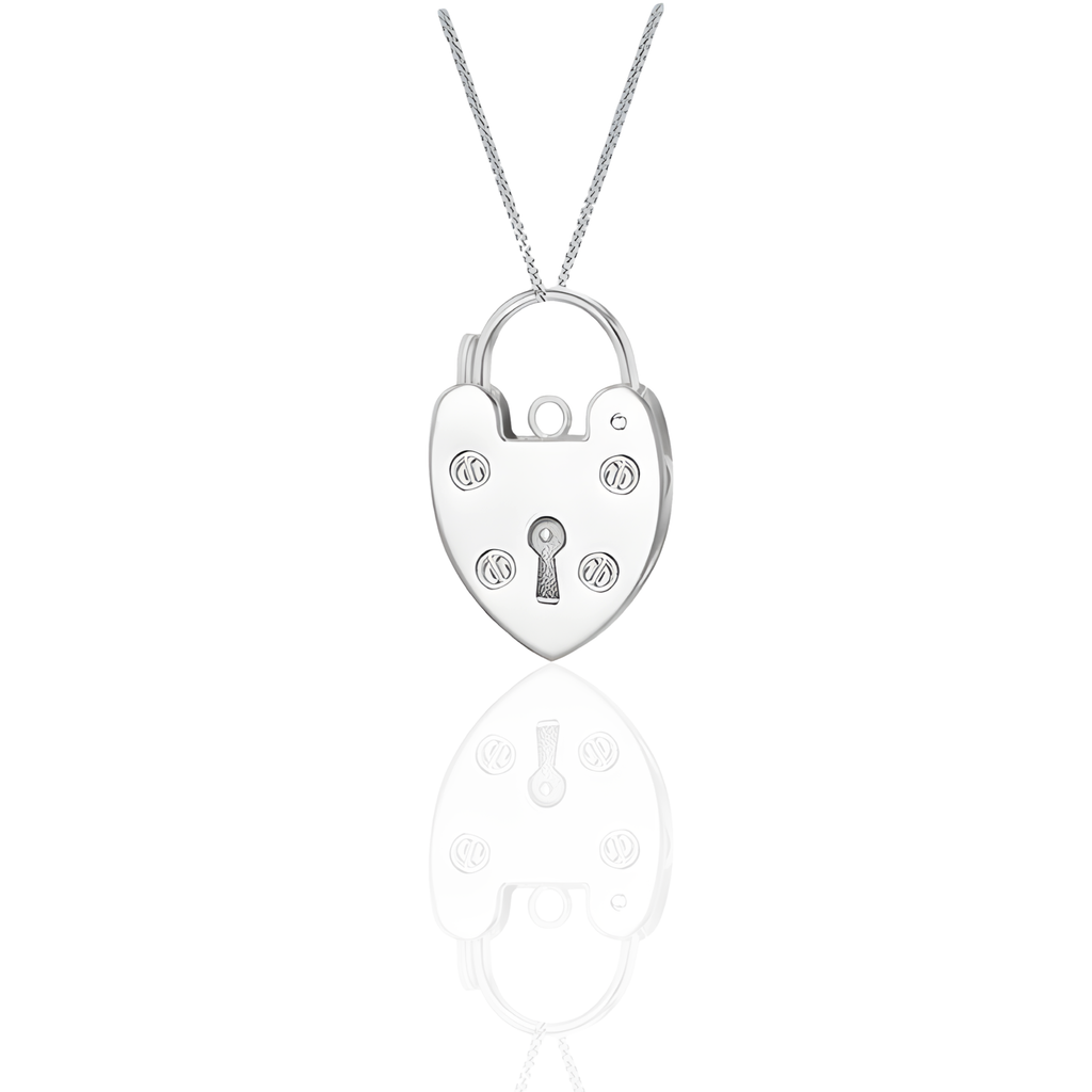 Sterling silver padlock pendant 15 × 22 mm polished finish (closed), on plain white background RUBYJADE