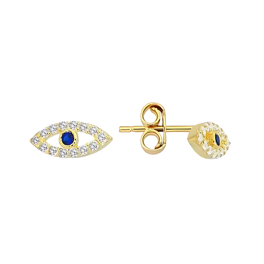 9 Carat Yellow Gold Cubic Zirconia Evil Eye Stud Earrings - RubyJade 