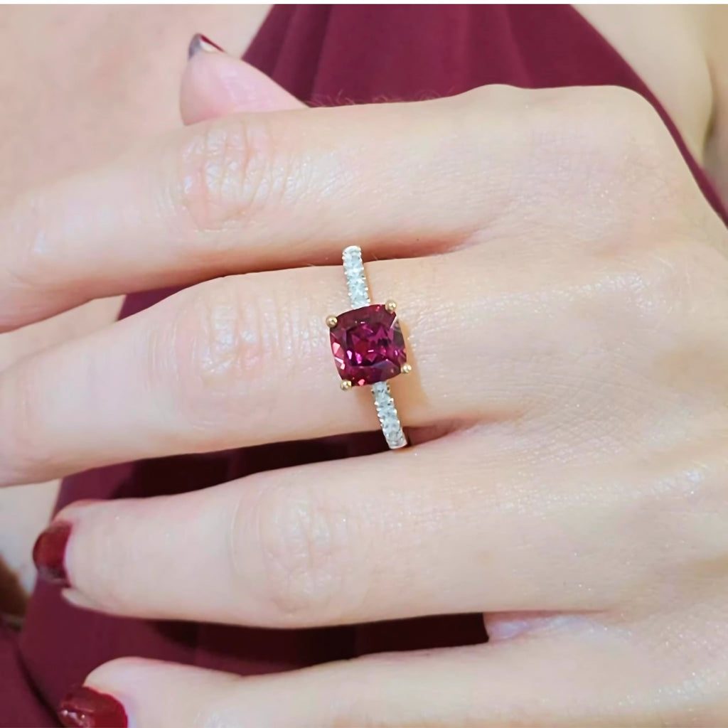 Custom-Made 9ct Gold Rhodolite Garnet and Diamond Ring
