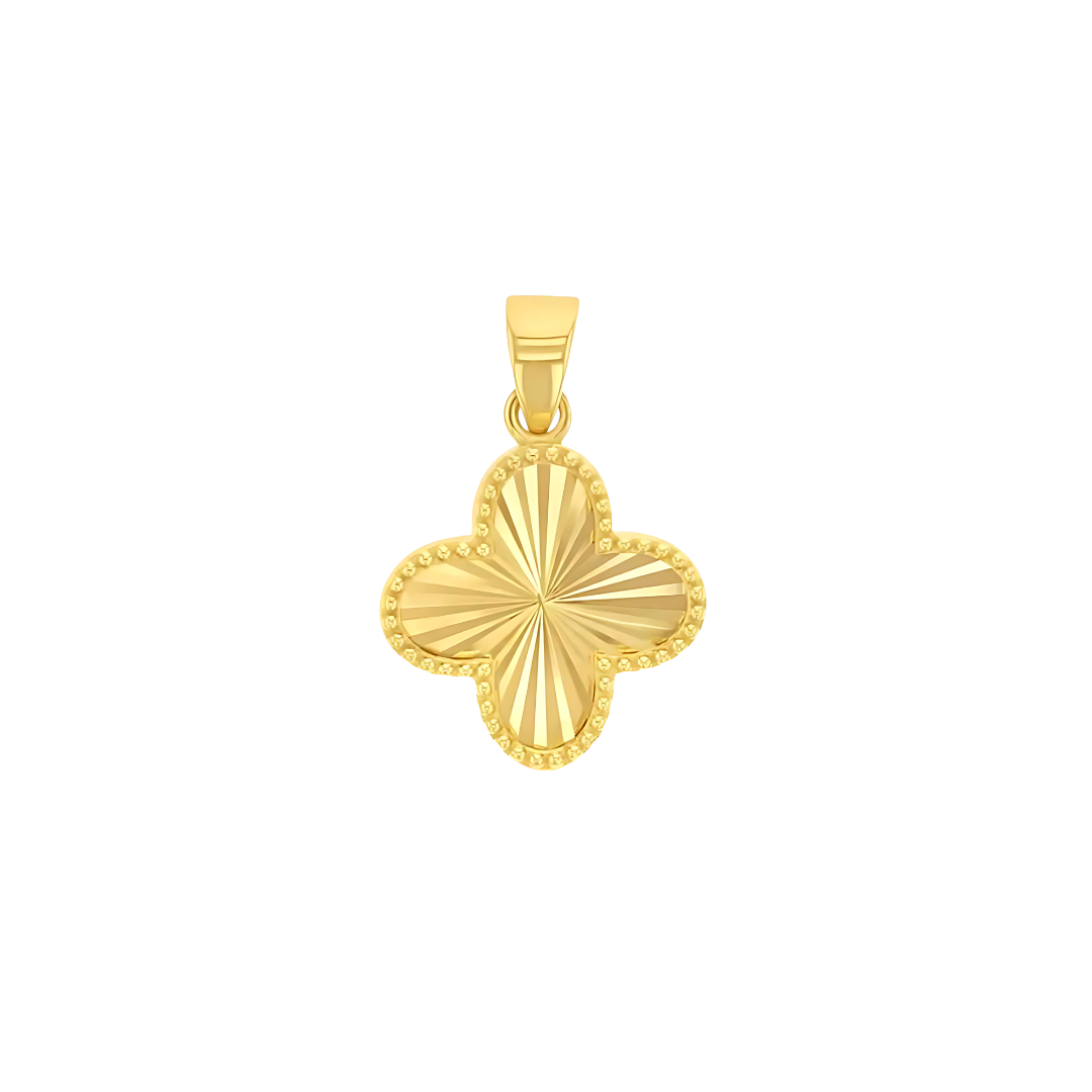 Gold 4 Leaf Clover Pendant with Beaded Border - RubyJade 