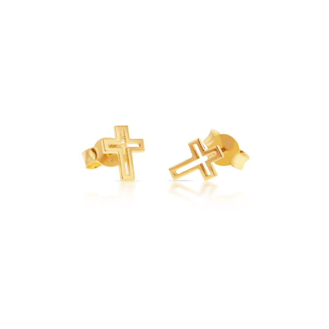 Mini Cross Gold Studs - RubyJade 