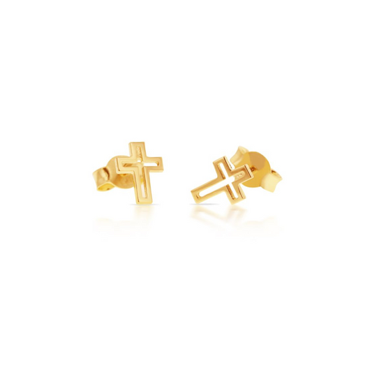 Mini Cross Gold Studs - RubyJade 