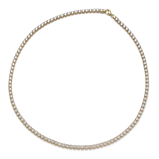 Yellow Gold-Plated Cubic Zirconia Tennis Necklace