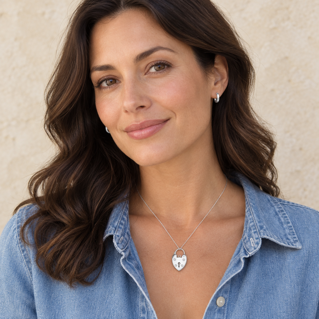 RUBYJADE silver padlock lifestyle portrait