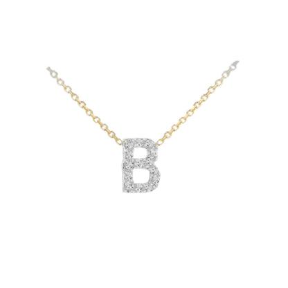 Made to Order 9 Carat Yellow Gold & White Gold Diamond Mini Initial Necklace 38CM/15"-43CM/17" - Adjustable Length | Perfect Gift - RubyJade